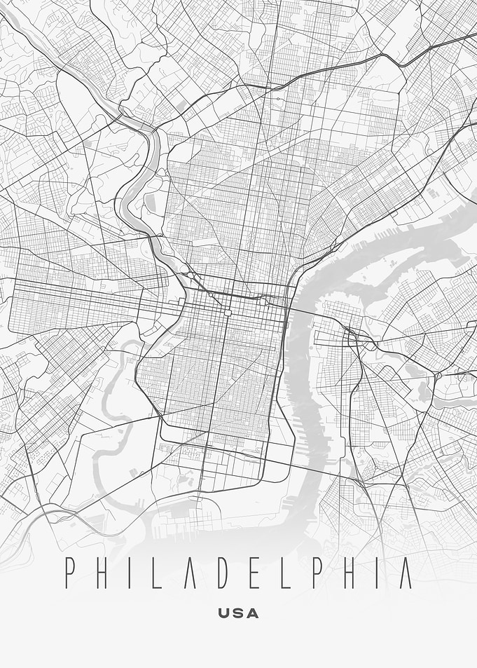 Minimalist Map of Philadelphia - Modern USA City Wall Art