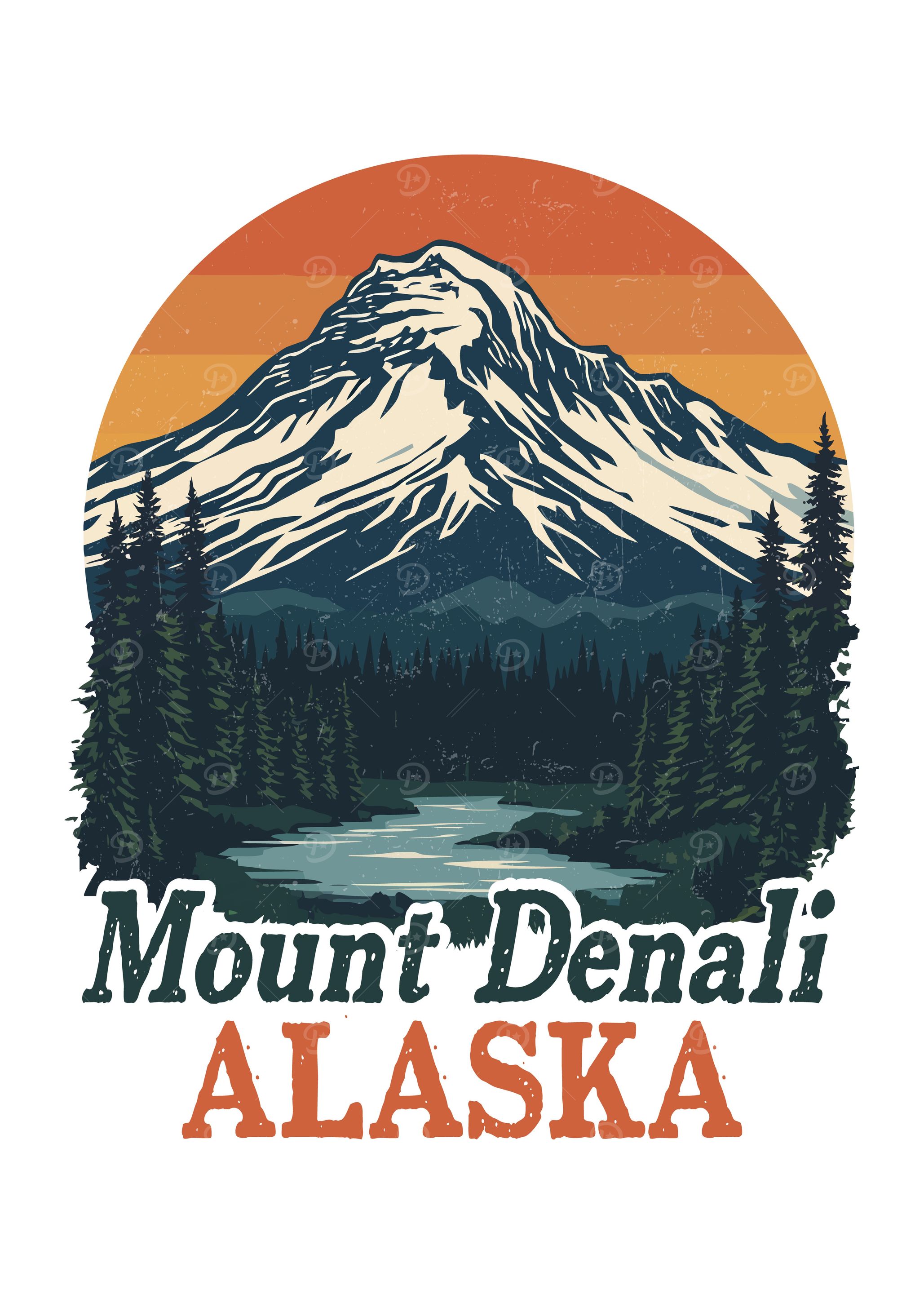 Mount Denali Alaska Retro Illustration