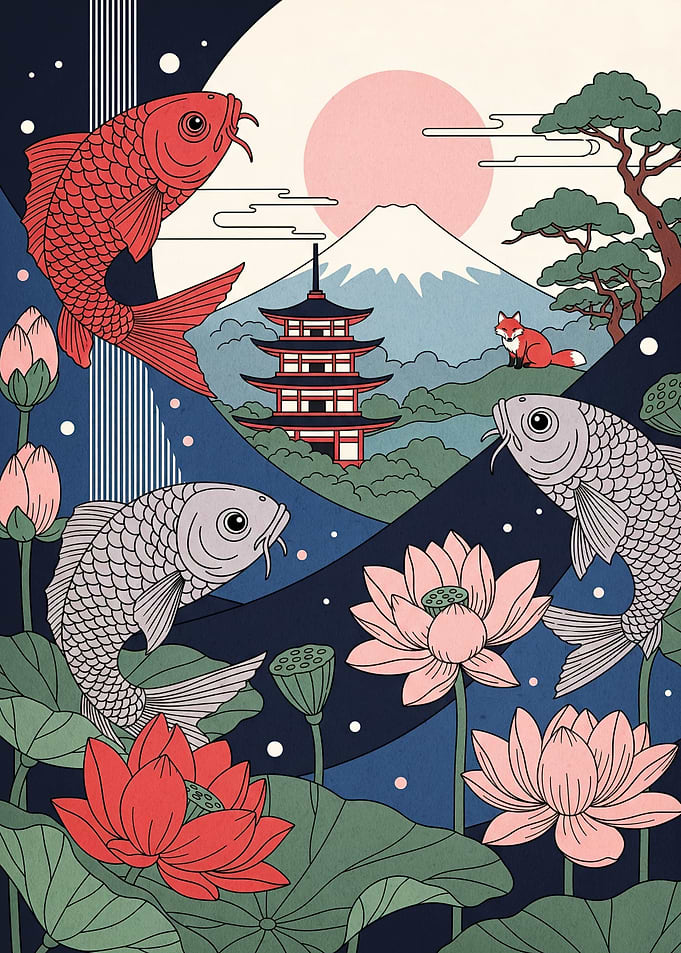 Japanese Landscape Koi Fox