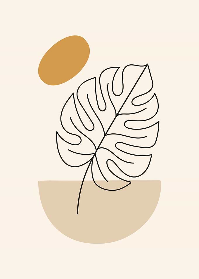 Minimalist Monstera Leaf Line Art