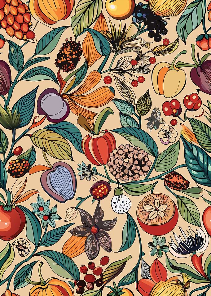 Colorful Fruit and Floral Pattern
