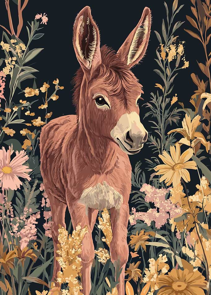 Donkey in a Floral Meadow