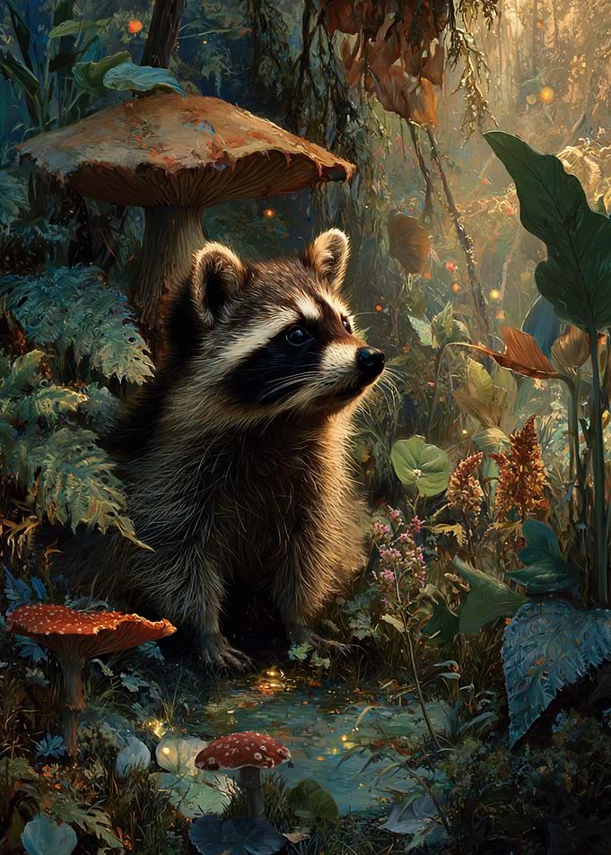 Raccoon in Enchanted Forest
