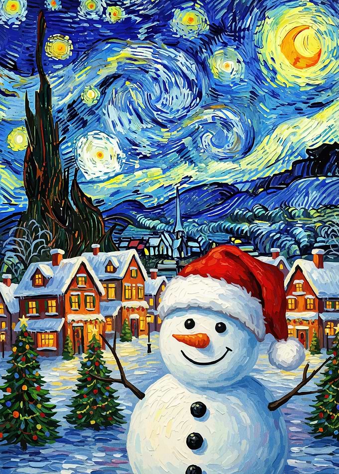 Starry Night Christmas Snowman