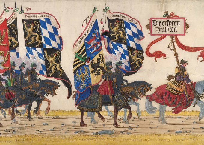 Medieval Procession with Banners and Knights