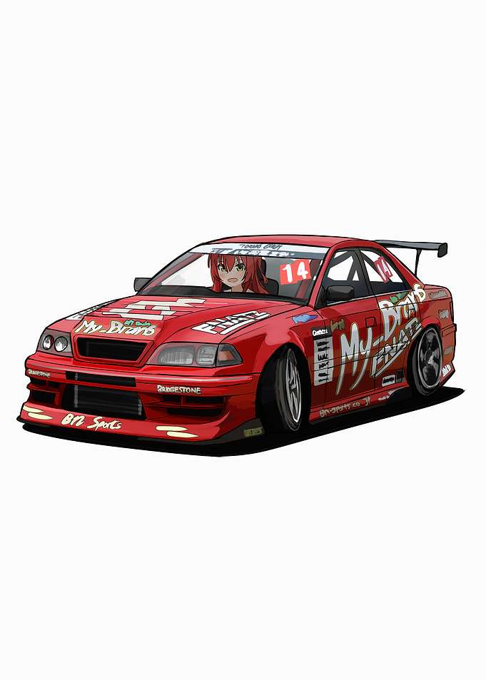 Red Anime Race Car Illustration