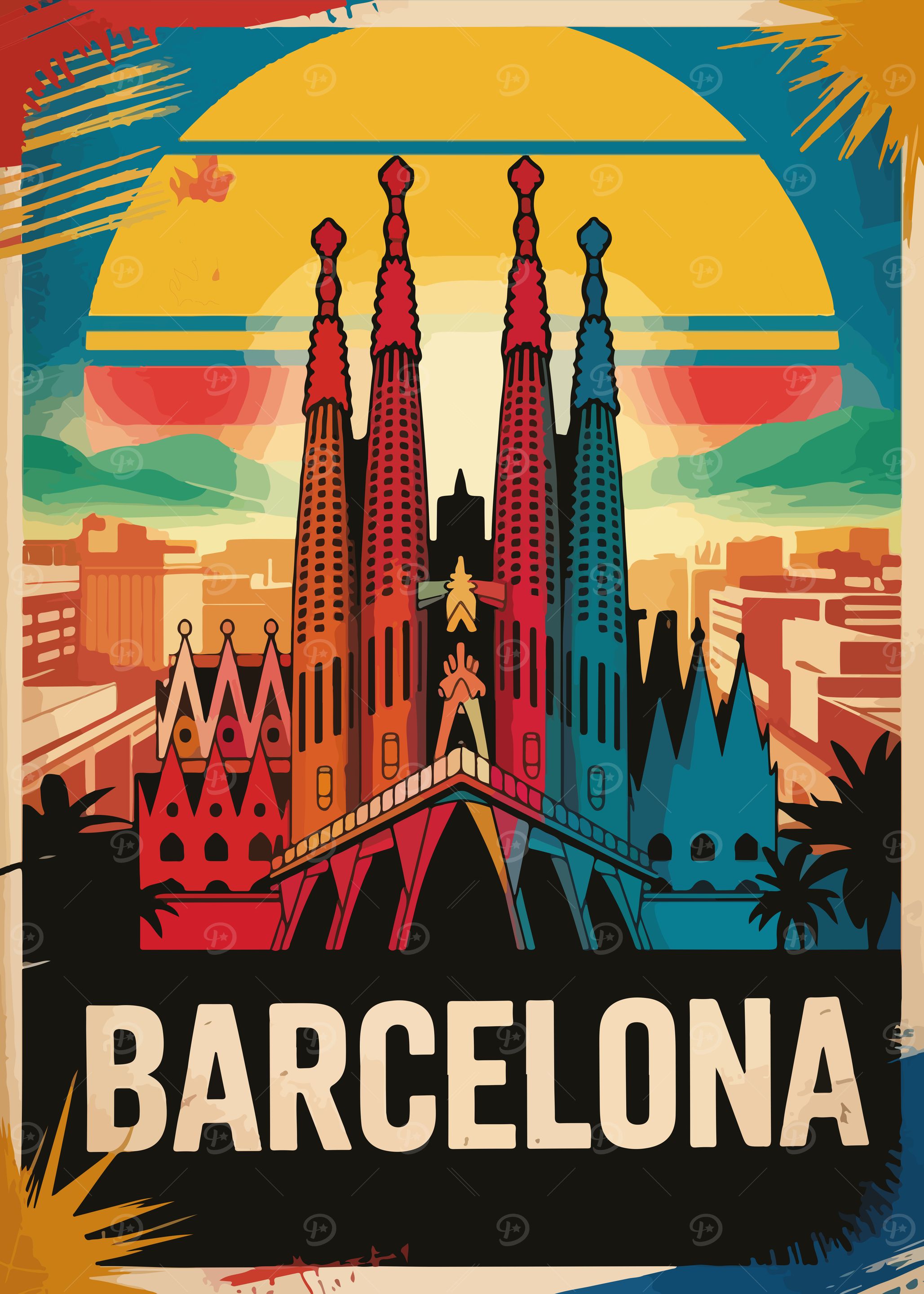 Barcelona Travel Poster Sagrada Familia