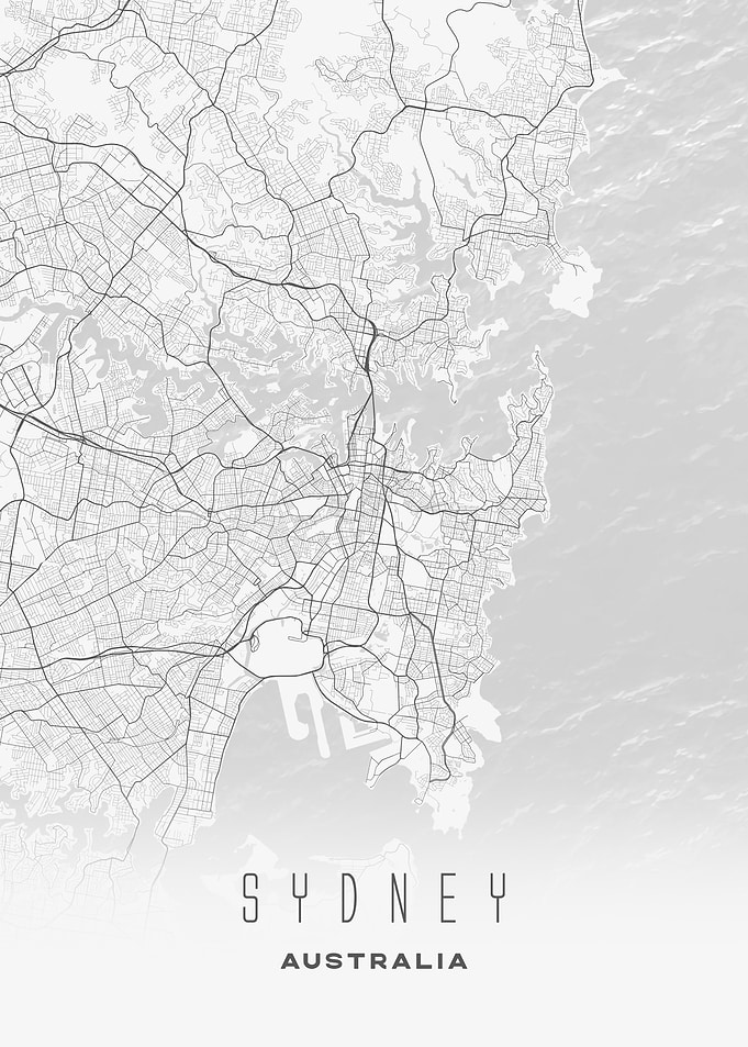 Minimalist Map of Sydney - Modern Australia City Wall Art