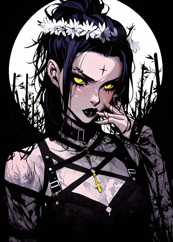 Gothic Girl with Yellow Eyes