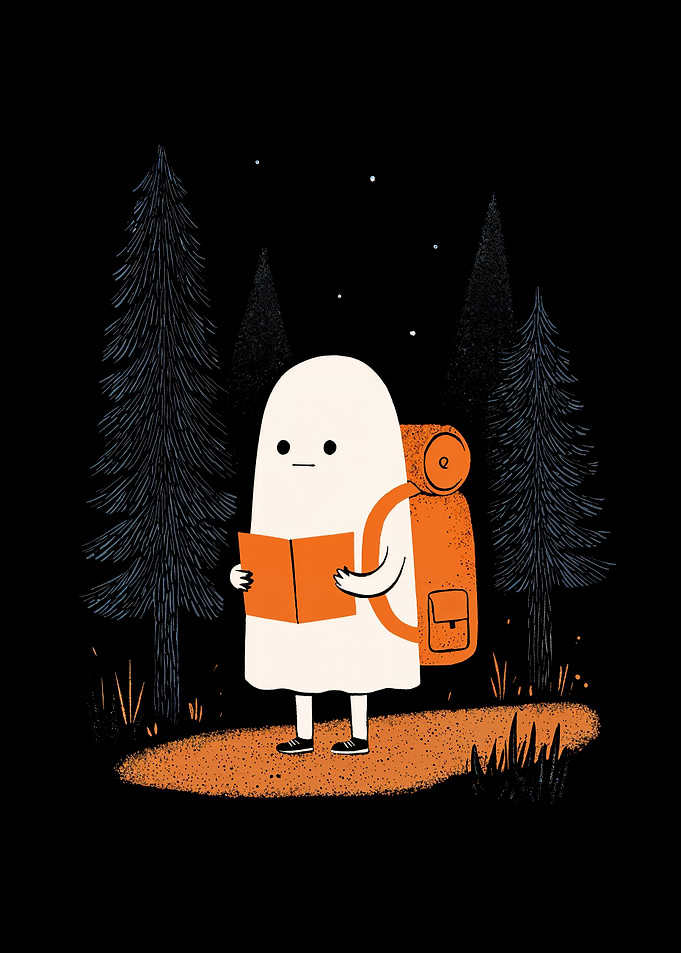 Ghostly Hiker Reading in the Woods