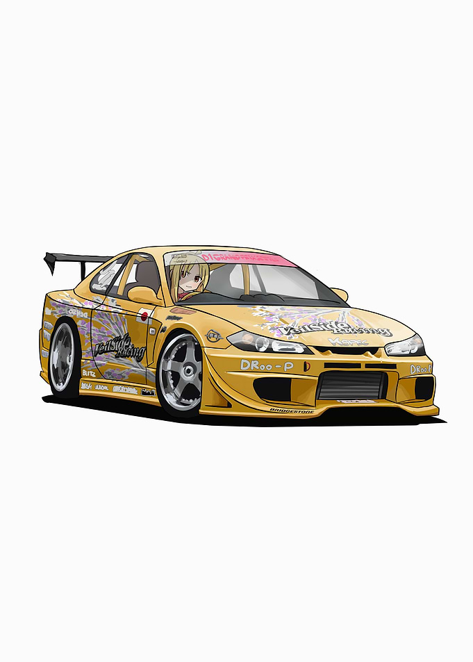 Anime Girl Driving a Yellow Racecar