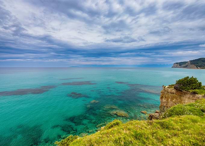 Turquoise Sea View from Cliffside, Corfu, Greek Island