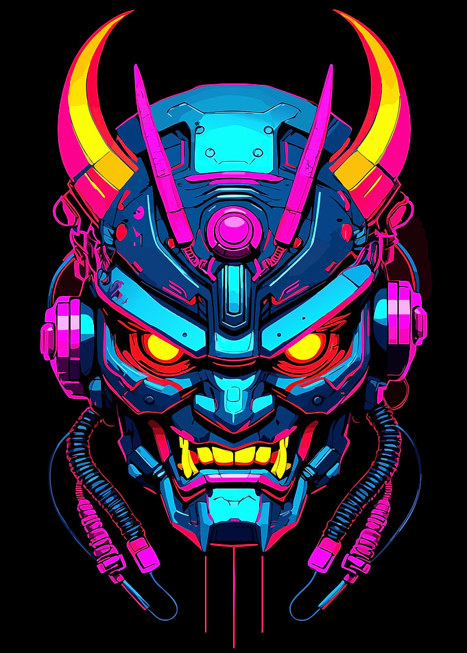 Cyberpunk Oni Mask Digital Art