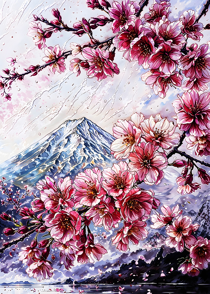 Sakura Spring at Mount Fuji - Cherry Blossom Travel Print