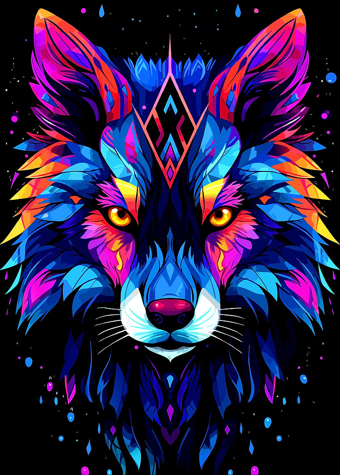 Colorful Geometric Wolf Portrait