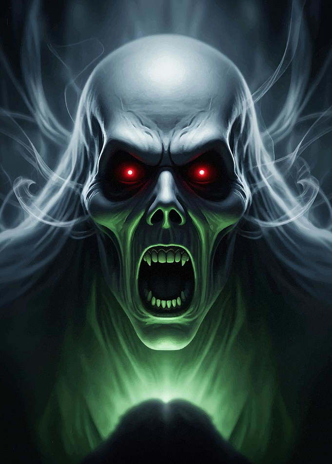 Screaming Undead Horror with Red Eyes