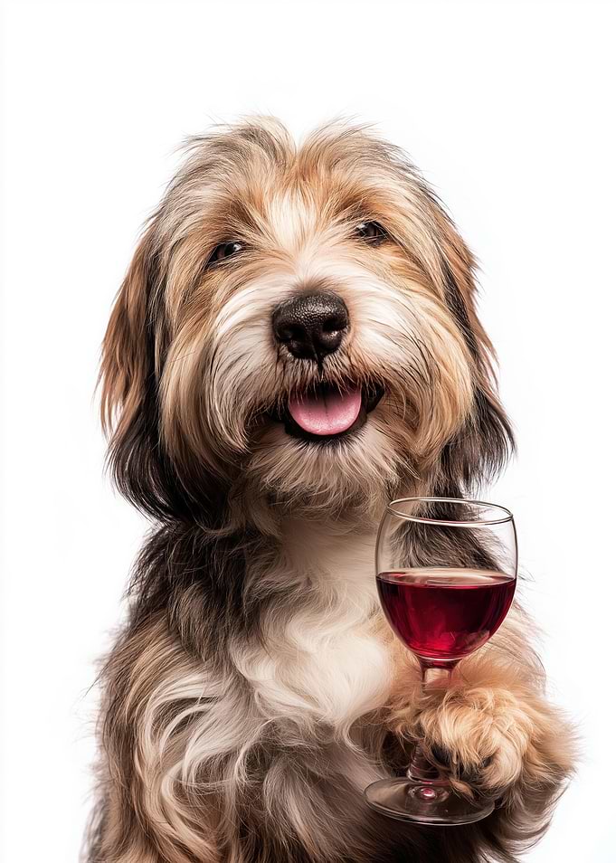 Petit Basset Griffon Vendéen dog with Wine Glass Portrait