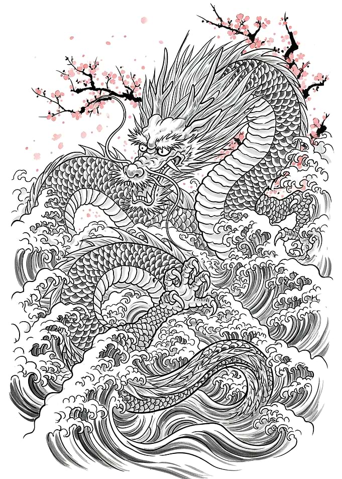 Dragon Waves Cherry Blossoms