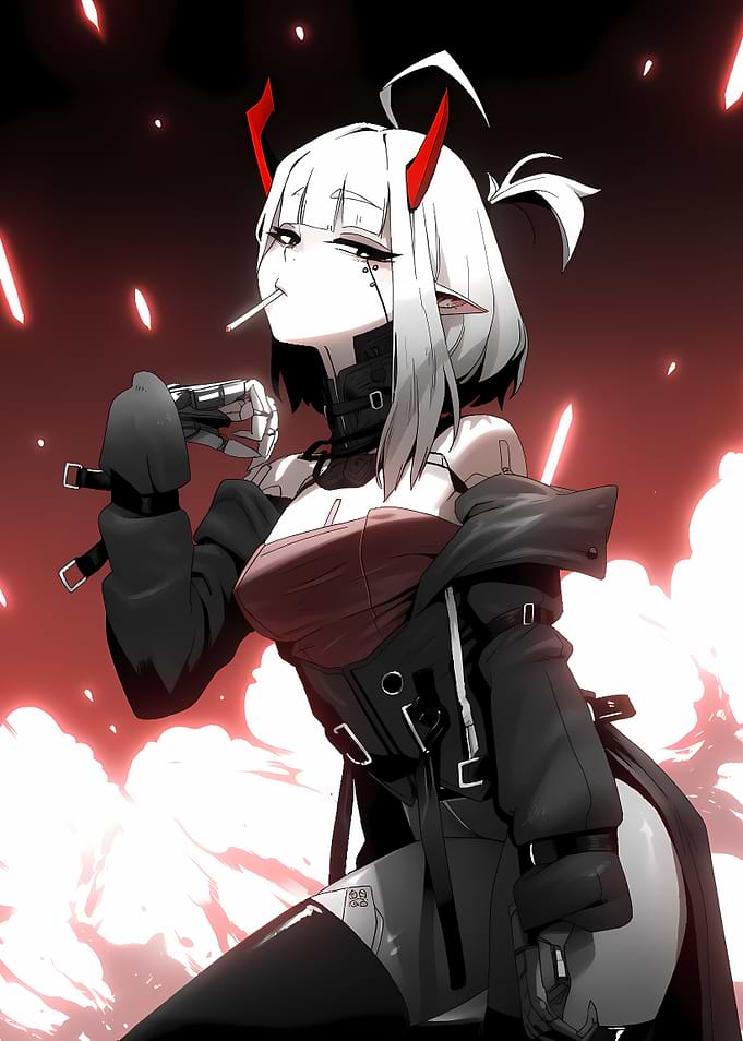Anime Girl with Red Horns