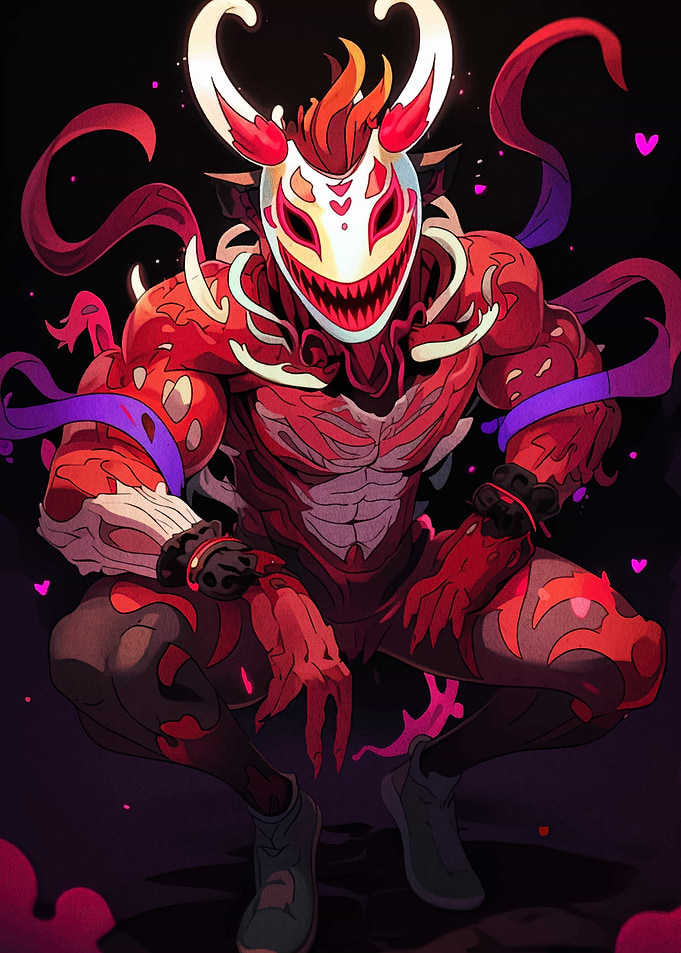Masked Demon Squatting in the Dark