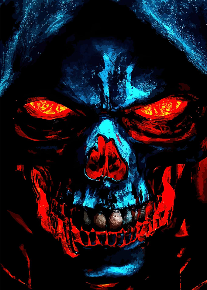Grim Reaper Skull with Glowing Eyes