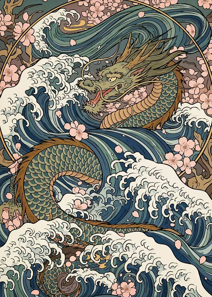 Dragon Waves Cherry Blossoms