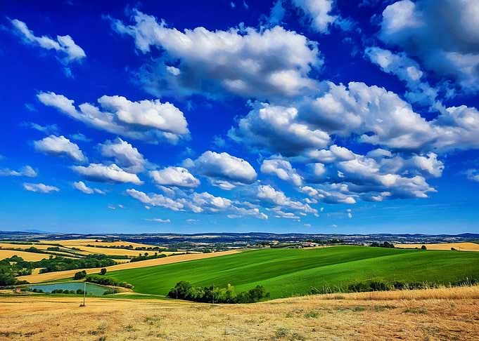 Marche Italy Vibrant Landscape with Fields and Sky
