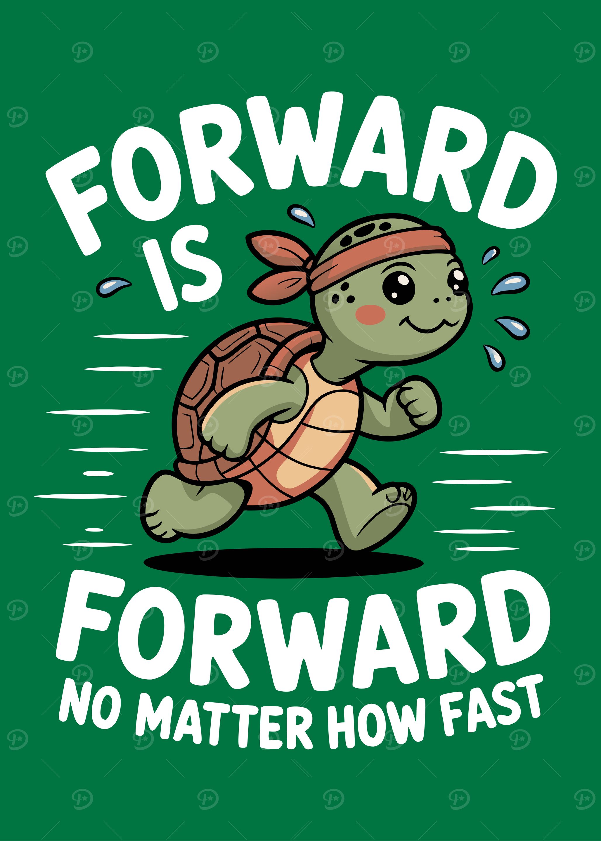 Running Turtle Cartoon with Motivational Text
