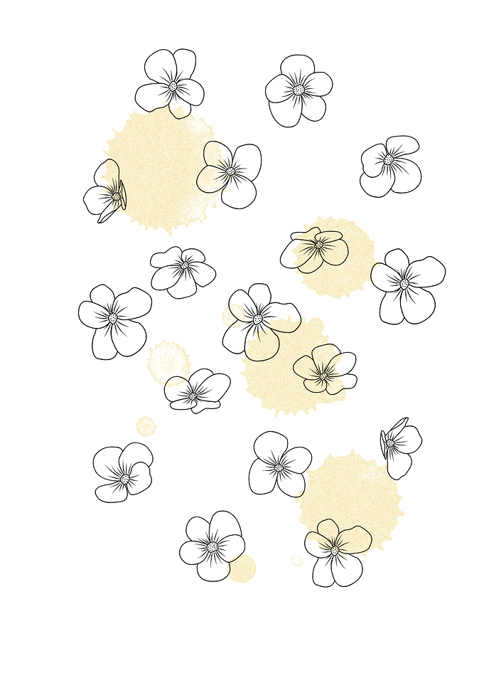 Floral pattern with yellow watercolor spots