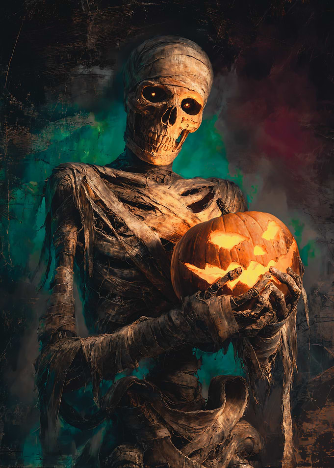 Mummy Holding Jack-o'-Lantern, Halloween