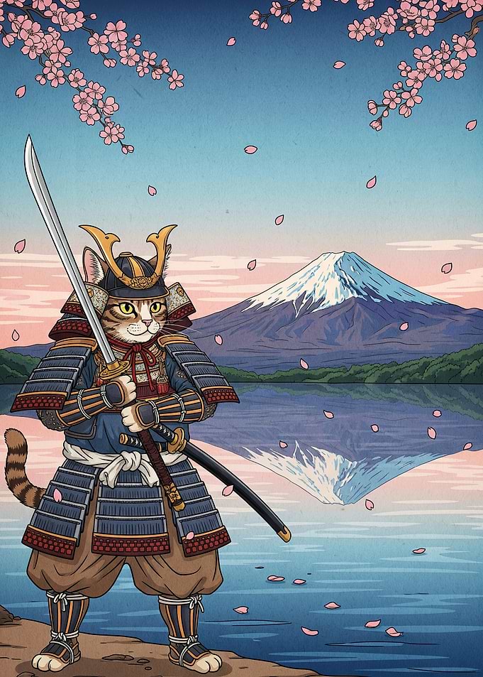 Samurai Cat Mount Fuji