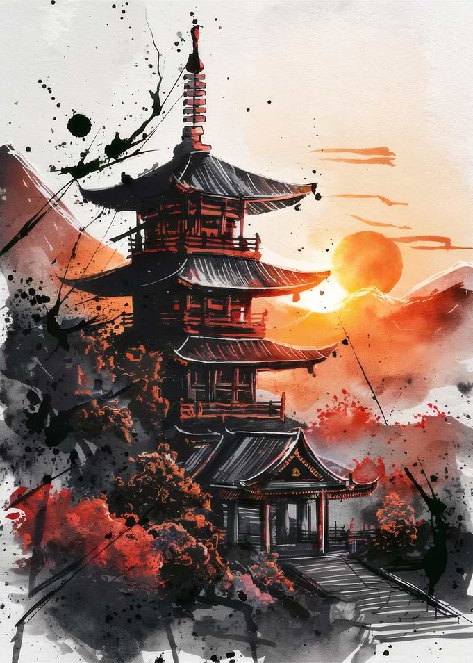 Japanese Pagoda Sunset