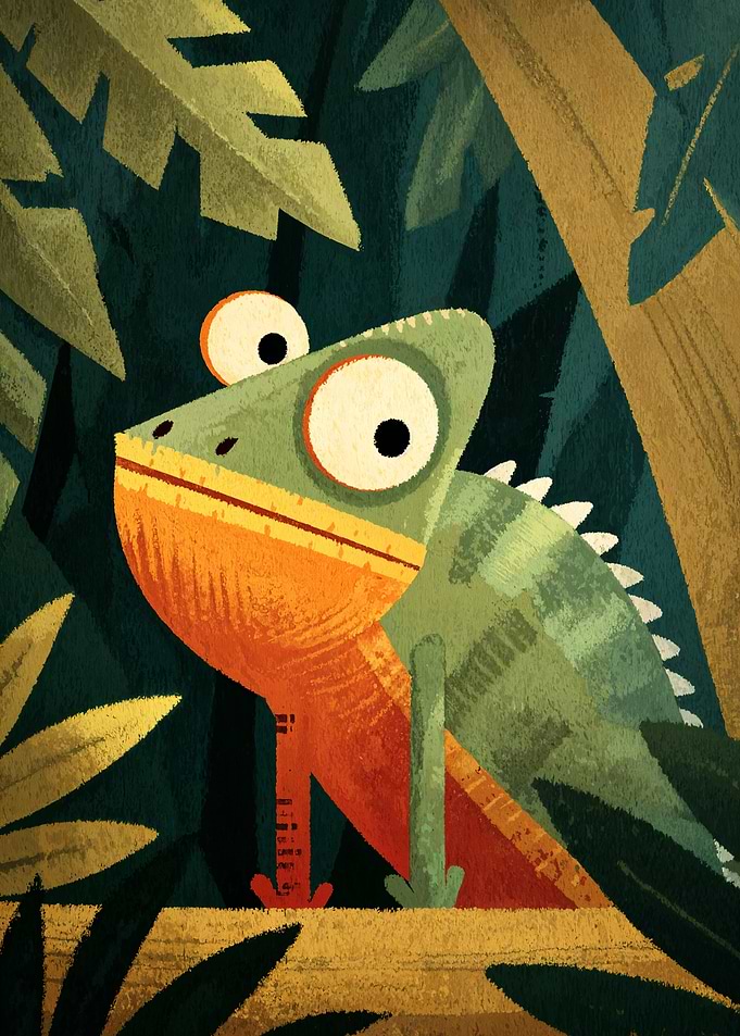 Cartoon Lizard in Jungle Illustration