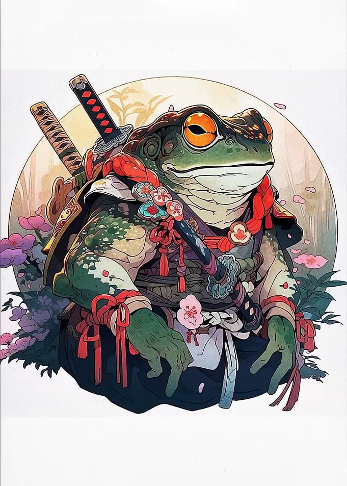 Frog Samurai with Swords and Kimono