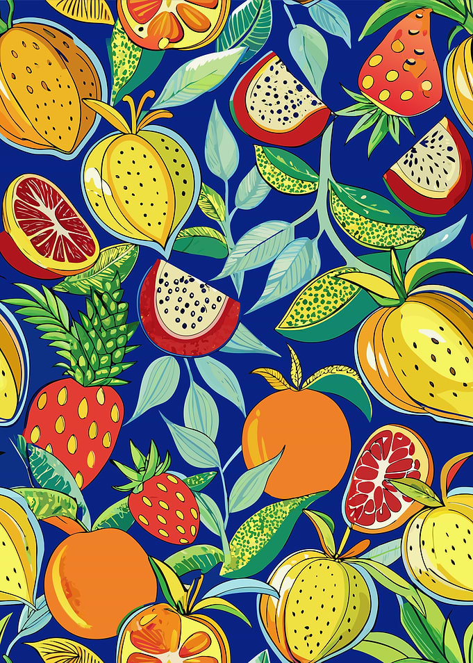 Vibrant Fruit and Foliage Pattern