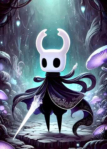 Hollow Knight in a mystical forest