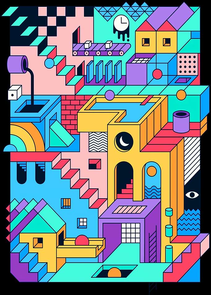 Abstract Isometric Colorful Geometric Composition