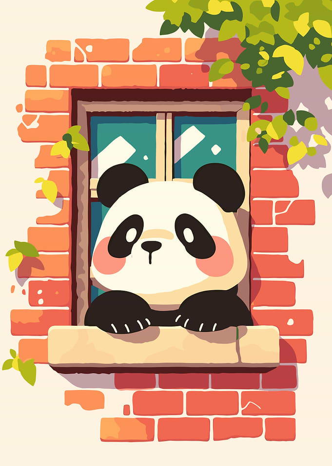 Cute Panda in Window Illustration