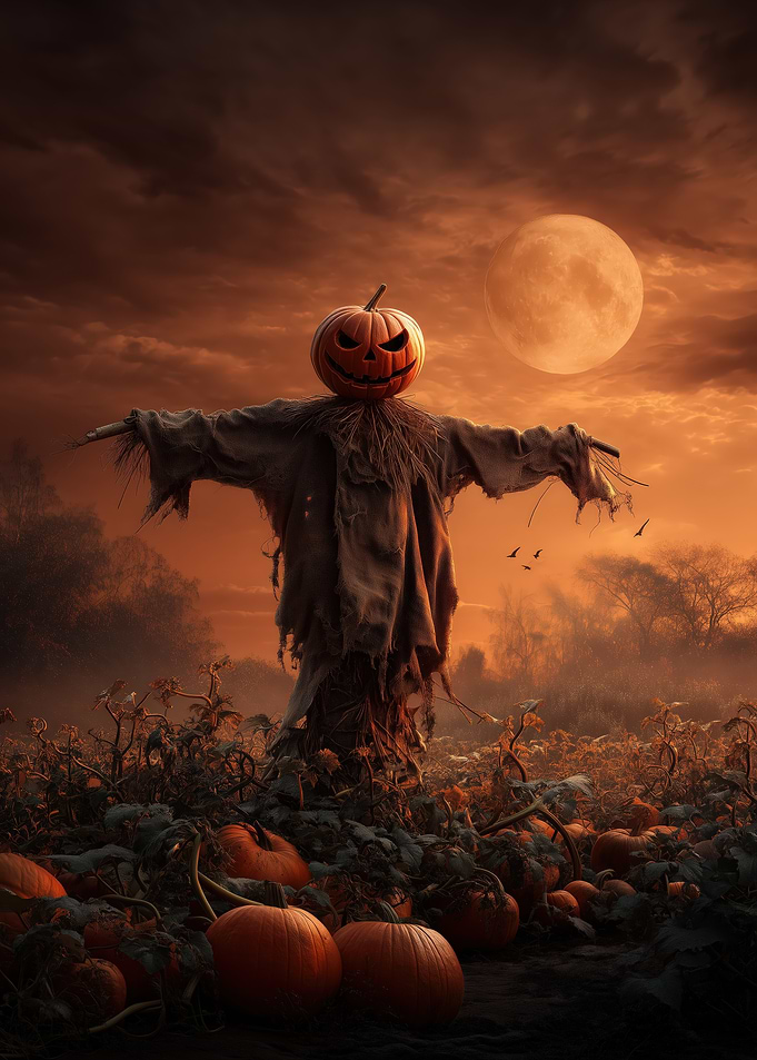Halloween Scarecrow with Pumpkin Head