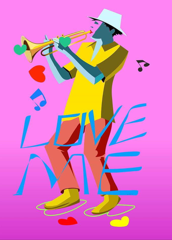 Trumpet Player with Love Me Text