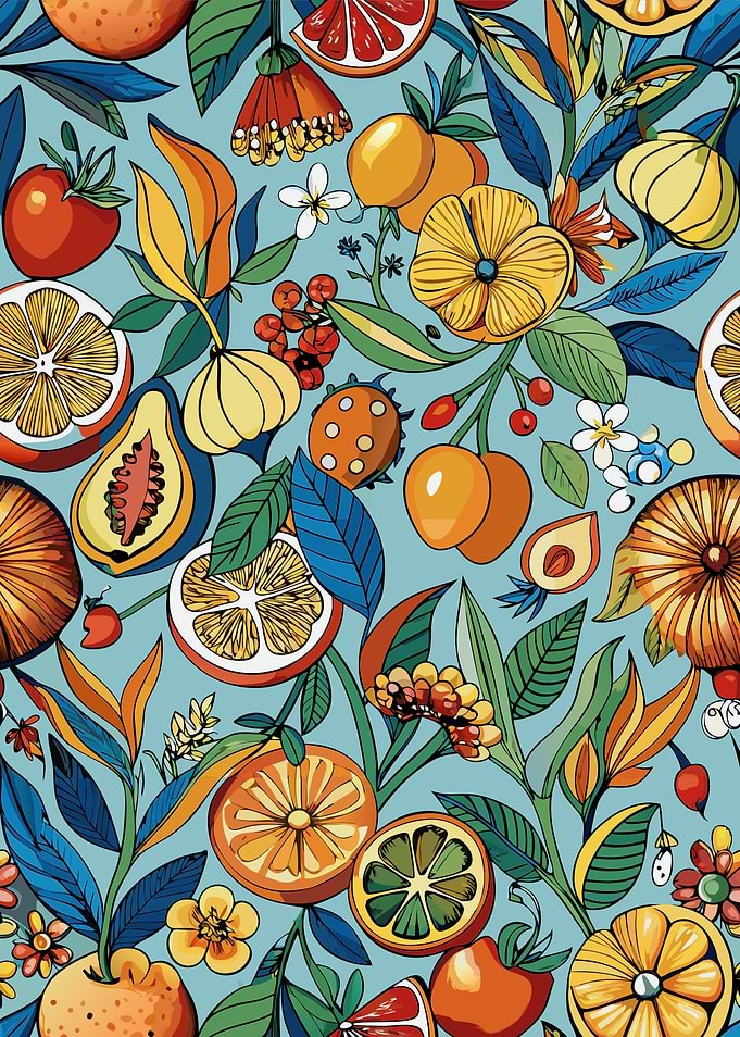 Vibrant Fruit and Floral Pattern
