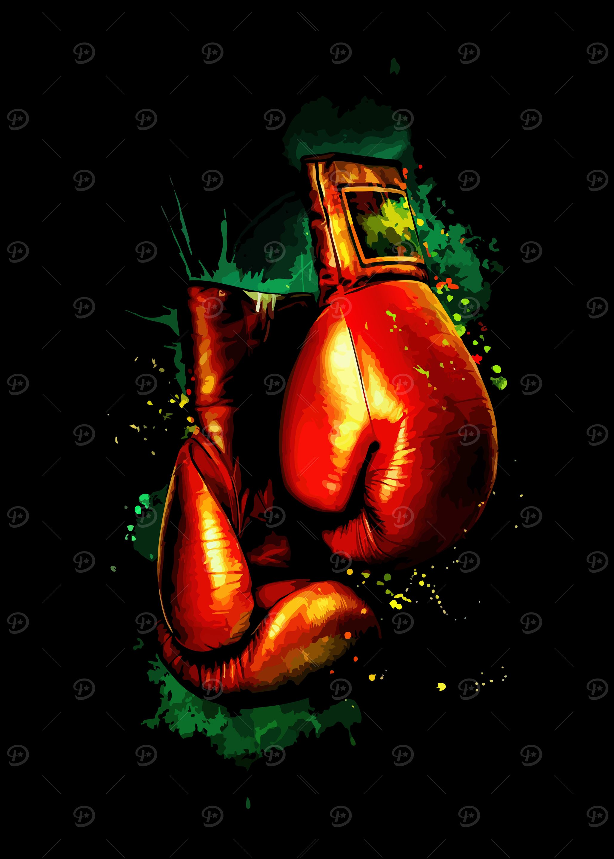 Red Boxing Gloves with Green Splatters