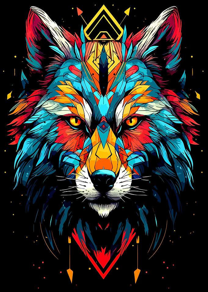 Colorful Geometric Wolf Head Illustration