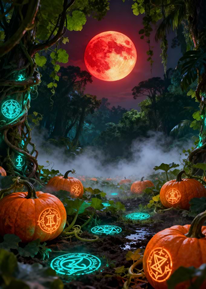 Enchanted Pumpkin Patch Under Blood Moon