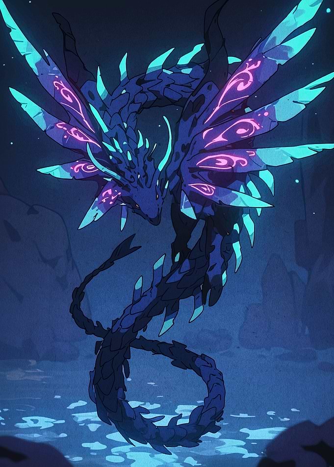 Winged Dragon in Blue and Purple
