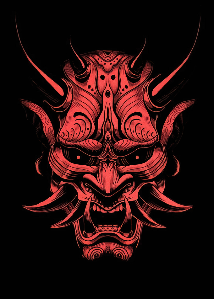 Red Oni Mask Illustration on Black
