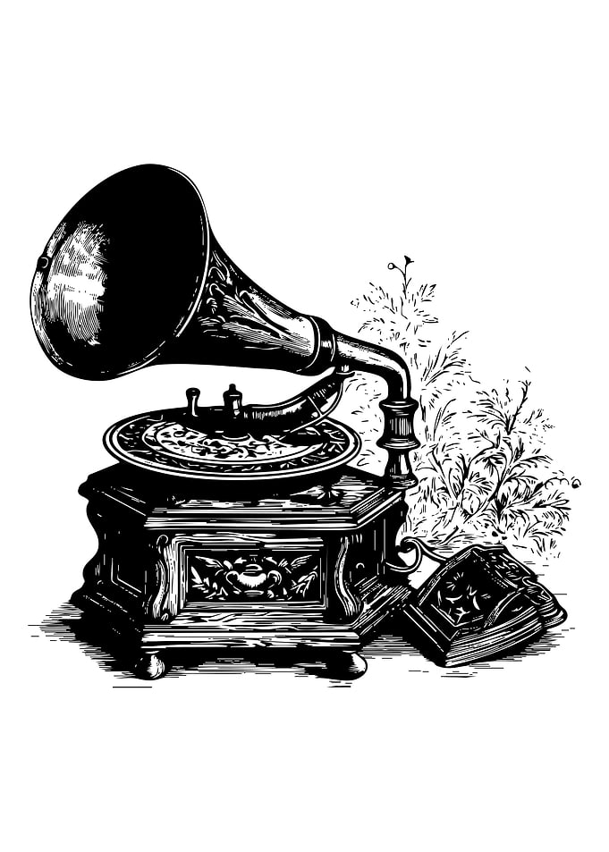 Vintage Gramophone with Book Illustration