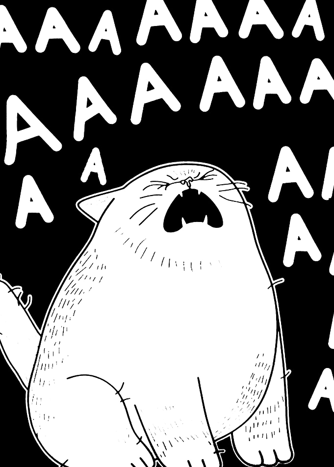 Screaming Cat Black and White Illustration