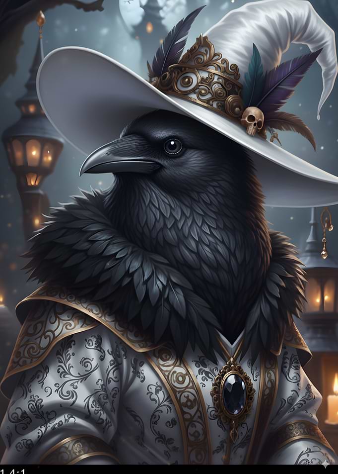 Raven Wizard with Hat and Robe