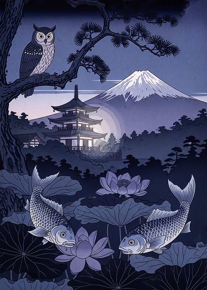 Japanese Landscape Owl Koi